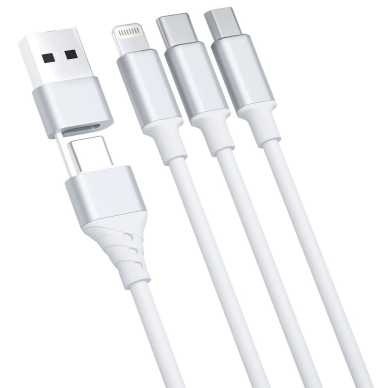 3mk Hyper Kabelis 3in1 USB-A - USB-C / USB-C - micro USB - Lightning 1.5m - Baltas 1