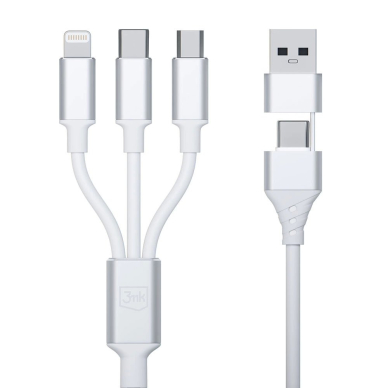 3mk Hyper Kabelis 3in1 USB-A - USB-C / USB-C - micro USB - Lightning 1.5m - Baltas 2