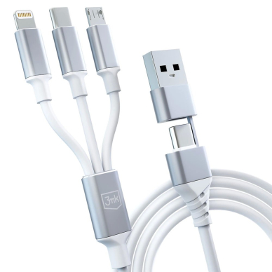 3mk Hyper Kabelis 3in1 USB-A - USB-C / USB-C - micro USB - Lightning 1.5m - Baltas 8