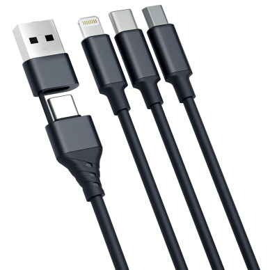 3mk Hyper Kabelis 3in1 USB-A - USB-C / USB-C - micro USB - Lightning 1.5m - Juodas 1