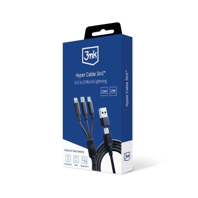 3mk Hyper Kabelis 3in1 USB-A - USB-C / USB-C - micro USB - Lightning 1.5m - Juodas 10