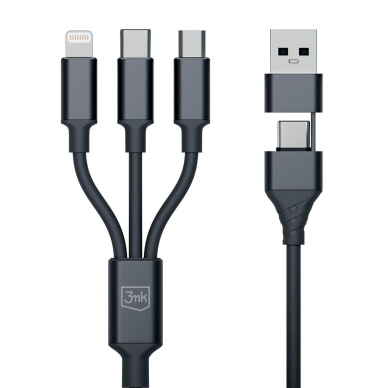 3mk Hyper Kabelis 3in1 USB-A - USB-C / USB-C - micro USB - Lightning 1.5m - Juodas 2