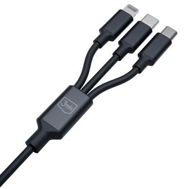 3mk Hyper Kabelis 3in1 USB-A - USB-C / USB-C - micro USB - Lightning 1.5m - Juodas 5