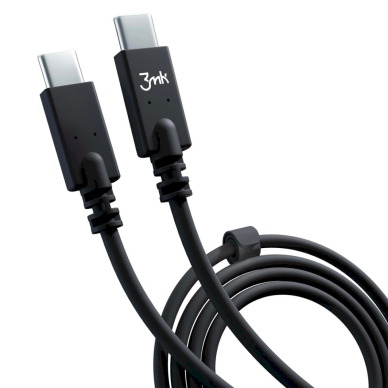 3mk Hyper Kabelis USB-C / USB-C 100W 4K 60Hz 1m - Juodas 1