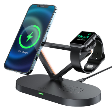 Acefast 15W Qi Wireless Charger for iPhone (with MagSafe), Apple Watch and Apple AirPods Stand Holder Magnetic Holder Black (E9 black) 1