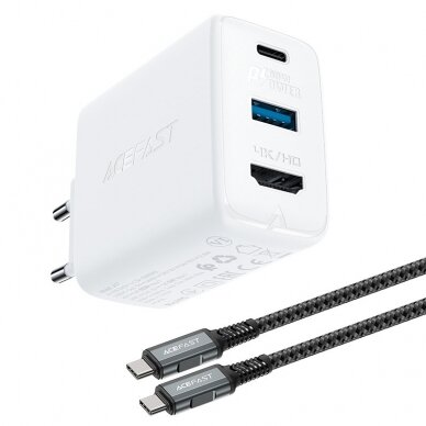 Acefast 2in1 charger GaN 65W USB Type C / USB, adapter adapter HDMI 4K @ 60Hz (set with cable) white (A17 white)