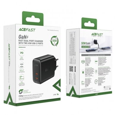 Acefast A29 PD50W GaN (USB-C + USB-C) dual port charger Juodas 4