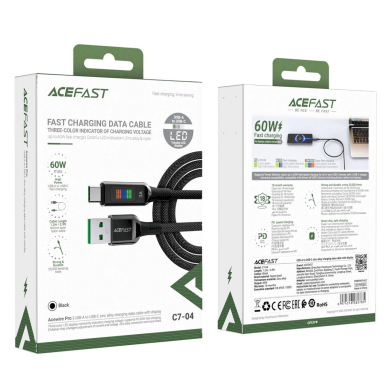 Acefast C7-04 USB-A USB-C 60W 1.2m kabelis display - Juodas 6