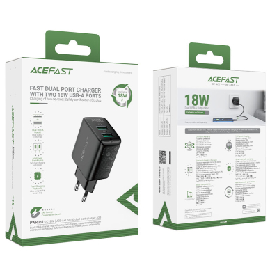 Acefast charger 2x USB 18W QC 3.0, AFC, FCP Juodas (A33 black) 5