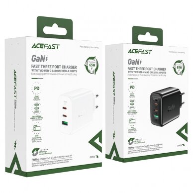 Acefast fast charger GaN (2xUSB-C / USB-A) PPS / PD / QC4+ 65W Juodas (A41) 4