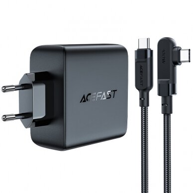 Acefast fast charger GaN 3xUSB-C/1xUSB-A 100W Juodas+ angled cable USB-C - USB-C 100W 2m Juodas 1