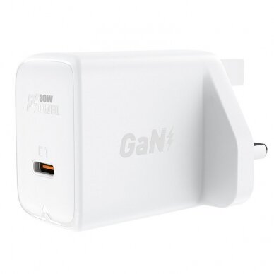 Acefast GaN wall charger (UK Įkroviklis) USB Type C 30W, Power Delivery, PPS, Q3 3.0, AFC, FCP white (A24 UK white) 1