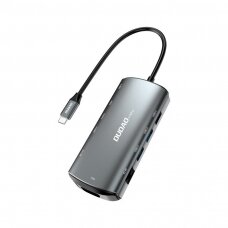 Adapteris šakotuvas Dudao 11w1 multifunctional HUB USB Typ C - USB Type C PD 60 W / HDMI / 3,5 mm mini jack / 1x USB 2.0 / SD - micro SD card reader / VGA / RJ45 / 3x USB 3.2 Gen 1 pilkas UGLX912