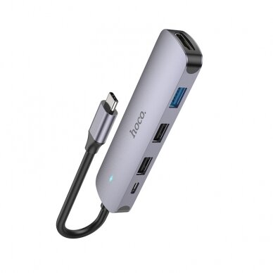 Adapteris Hoco HB27 Type-C Multi-Function Converter HDMI+USB3.0+USB2.0*2+PD pilkas