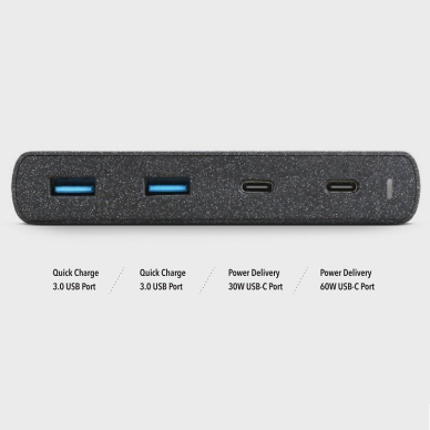 Adapteris UNIQ HUB Surge 90W Juodas 2xUSB Quick Charge 3.0 + 2xUSB-C PD 3.0 1