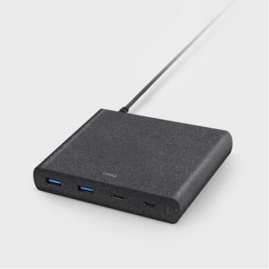 Adapteris UNIQ HUB Surge 90W Juodas 2xUSB Quick Charge 3.0 + 2xUSB-C PD 3.0