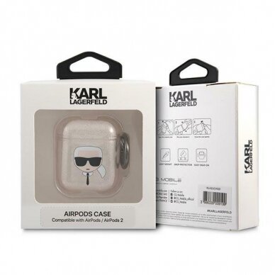 Airpods Dėklas Karl Lagerfeld KLA2UKHGD AirPods cover Auksinis Glitter Karl`s Head KOW068 2