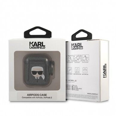 Airpods Dėklas Karl Lagerfeld KLA2UKHGK AirPods cover Juodas Glitter Karl`s Head KOW068 2