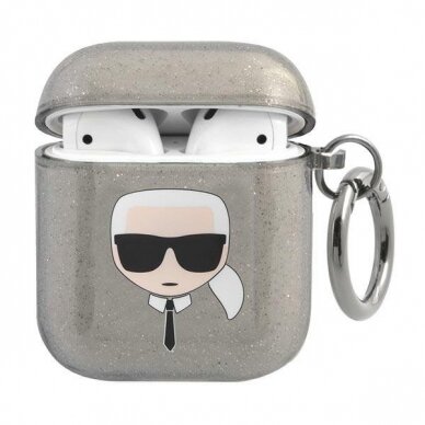 Airpods Dėklas Karl Lagerfeld KLA2UKHGK AirPods cover Juodas Glitter Karl`s Head KOW068