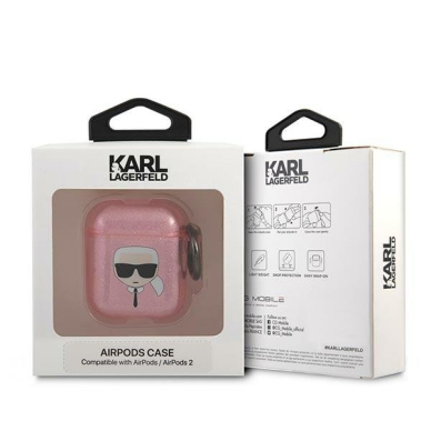 Airpods Dėklas Karl Lagerfeld KLA2UKHGP AirPods cover Rožinis Glitter Karl`s Head KOW068 2