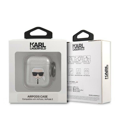 Airpods Dėklas Karl Lagerfeld KLA2UKHGS AirPods cover Sidabrinis Glitter Karl`s Head KOW068 2