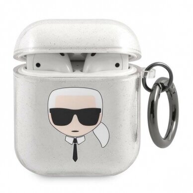 Airpods Dėklas Karl Lagerfeld KLA2UKHGS AirPods cover Sidabrinis Glitter Karl`s Head KOW068