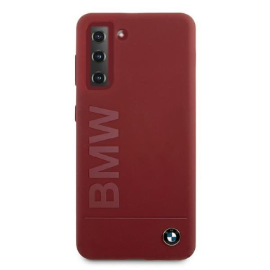 Akcija! Dėklas BMW BMHCS21MSLBLRE Silicone Signature Logo Samsung Galaxy S21 telefonui raudonas  2