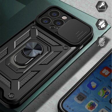 Akcija! Dėklas Hybrid Armor Camshield iPhone 14 Pro Max Juodas  5