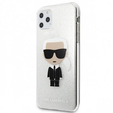 Akcija! IPHONE 11 pro max silikoninė nugarėlė Karl Lagerfeld sidabrinis