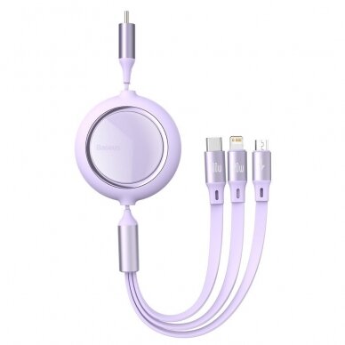 Akcija!  Ištraukiamas Kabelis Baseus Bright Mirror 3in1 USB Type C - micro USB / USB Typ C / Lightning Power Delivery 100W 1,2m Violetinis (CAMLC-AMJ05)