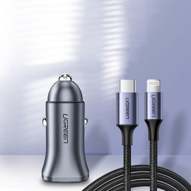 Akcija! Ugreen fast car charger USB-A / USB-C 18W gray (CD130)  8