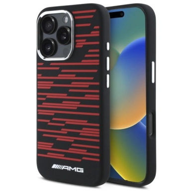 AMG Silicone Graphics MagSafe Dėklas iPhone 16 Pro Max - Juodas