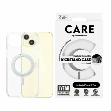 Apsauginis dėklas CARE by PanzerGlass Kickstand Case MagSafe for iPhone 15 Plus - pilkas