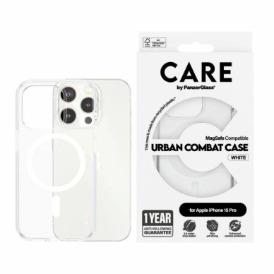 Apsauginis dėklas CARE by PanzerGlass Urban Combat Case MagSafe for iPhone 15 Pro - Baltas