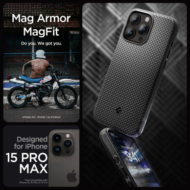 Apsauginis dėklas Spigen MAG ARMOR MAGSAFE IPHONE 15 PRO MAX MATTE Juodas 8