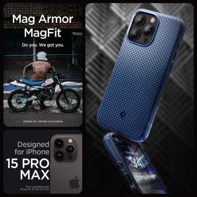 Apsauginis dėklas Spigen MAG ARMOR MAGSAFE IPHONE 15 PRO MAX NAVY Mėlynas 8