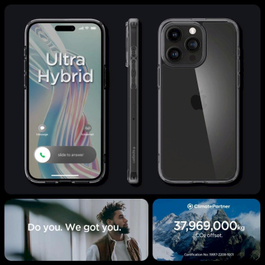 Apsauginis dėklas Spigen Ultra Hybrid case skirta iPhone 15 Pro - Permatomas pilkos spalvos 13