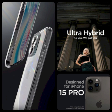 Apsauginis dėklas Spigen Ultra Hybrid case skirta iPhone 15 Pro - Permatomas pilkos spalvos 8