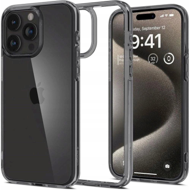 Apsauginis dėklas Spigen Ultra Hybrid case skirta iPhone 15 Pro - Permatomas pilkos spalvos