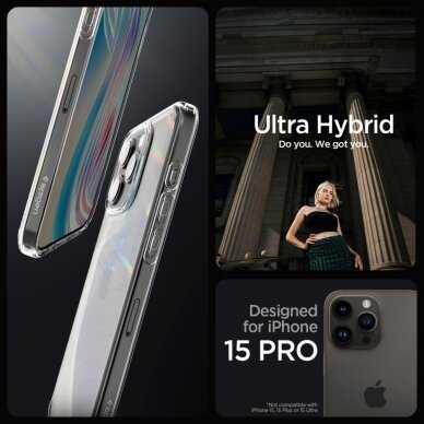 Apsauginis dėklas Spigen ULTRA HYBRID IPHONE 15 PRO CRYSTAL CLEAR 9