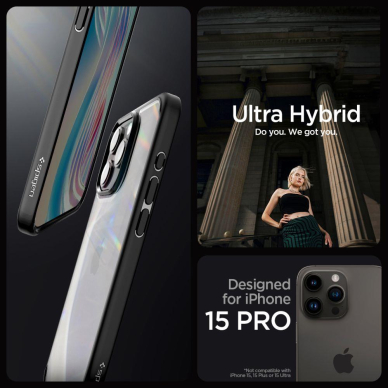 Apsauginis dėklas Spigen ULTRA HYBRID IPHONE 15 PRO FROST Juodas 5