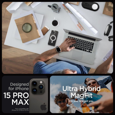 Apsauginis dėklas Spigen ULTRA HYBRID MAG MAGSAFE IPHONE 15 PRO MAX Baltas 9