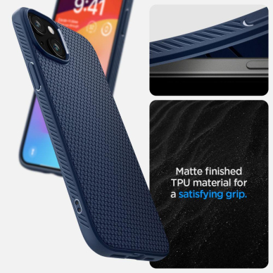 Apsauginis silikono dėklas Spigen LIQUID AIR IPHONE 15 NAVY Mėlynas 10