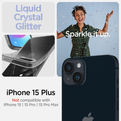 Apsauginis silikono dėklas Spigen LIQUID CRYSTAL IPHONE 15 PLUS GLITTER CRYSTAL Permatomas Blizgus 8