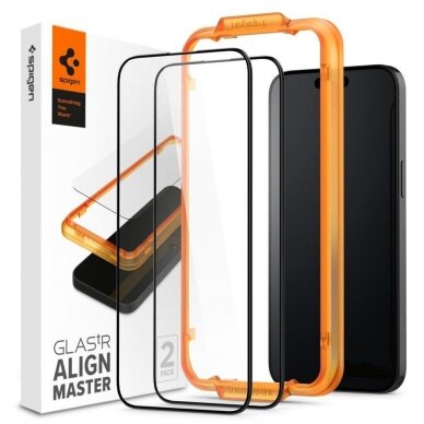 Apsauginis stiklas Spigen ALM GLASS FC 2-PACK IPHONE 15 PLUS Juodas