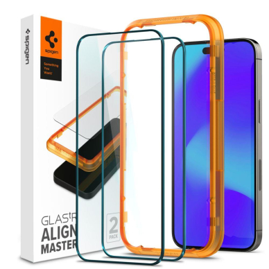 Apsauginis stiklas Spigen ALM GLASS FC 2 vnt. IPHONE 14 PRO MAX juodais kraštais