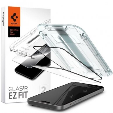 Apsauginis stiklas Spigen GLAS.TR EZ FIT  FC 2-PACK IPHONE 15 PLUS Juodas