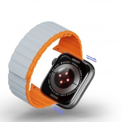 Apyrankė Dux Ducis Magnetic Strap for Apple Watch SE, 9, 8, 7, 6, 5, 4, 3, 2, 1 (41, 40, 38 mm) (LD Version) - Pilka/Oranžinė 10