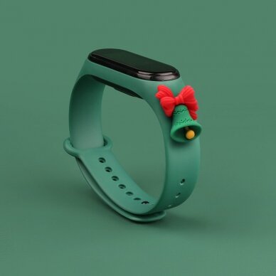 Apyrankės dirželis Strap Xmas replacement Xiaomi Mi Band 4 / Mi Band 3 Christmas holidays žalias (green bell) 1