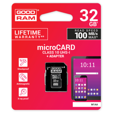 Atminties korta Goodram microSD 32Gb (class 10) + SD adapteris